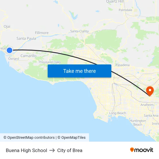 Buena High School to City of Brea map