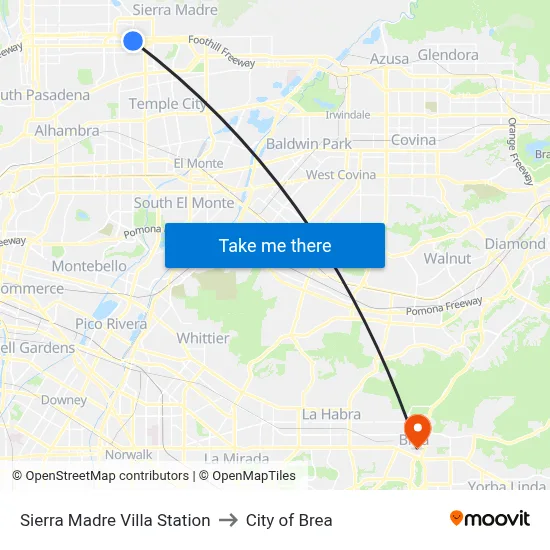 Sierra Madre Villa Station to City of Brea map