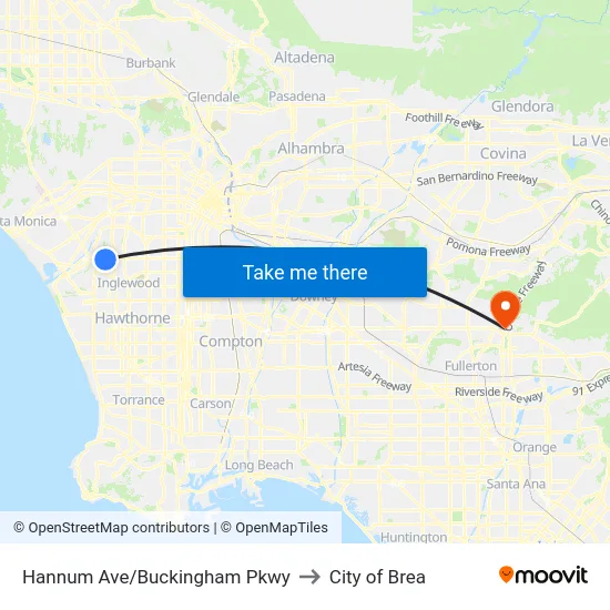 Hannum Ave/Buckingham Pkwy to City of Brea map