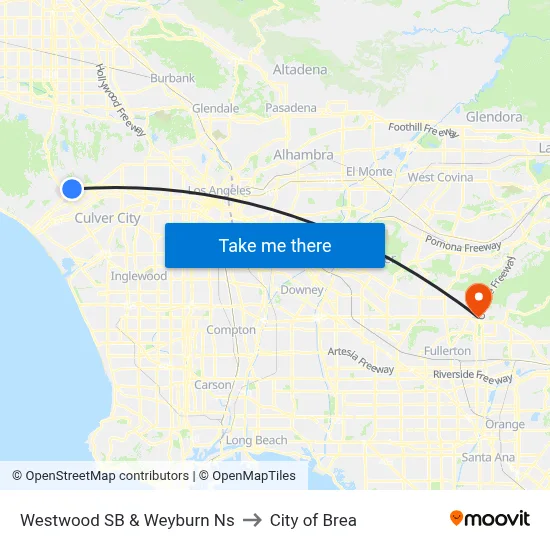 Westwood SB & Weyburn Ns to City of Brea map