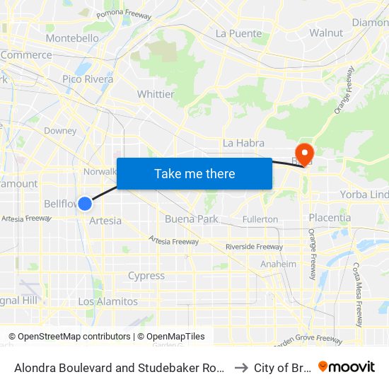 Alondra Boulevard and Studebaker Road- S to City of Brea map