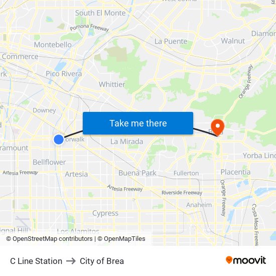 C Line Station to City of Brea map
