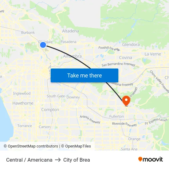 Central / Americana to City of Brea map
