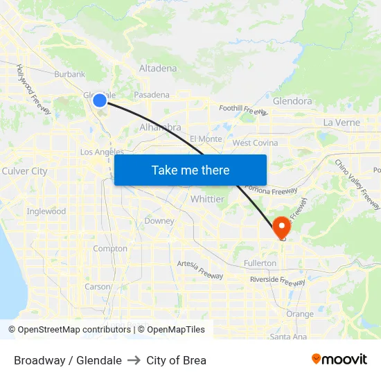 Broadway / Glendale to City of Brea map