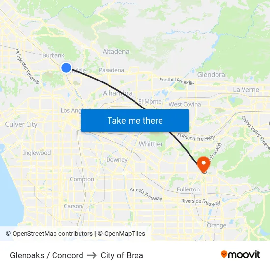 Glenoaks / Concord to City of Brea map