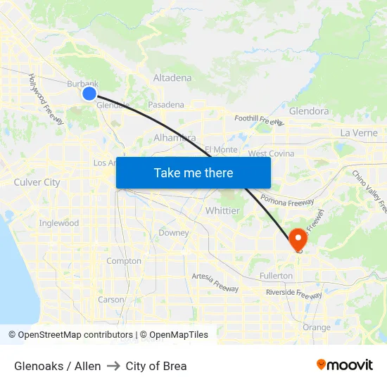 Glenoaks / Allen to City of Brea map