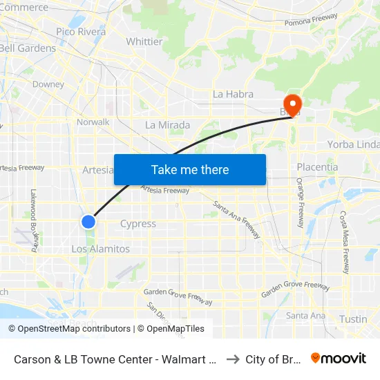 Carson & LB Towne Center - Walmart SE to City of Brea map