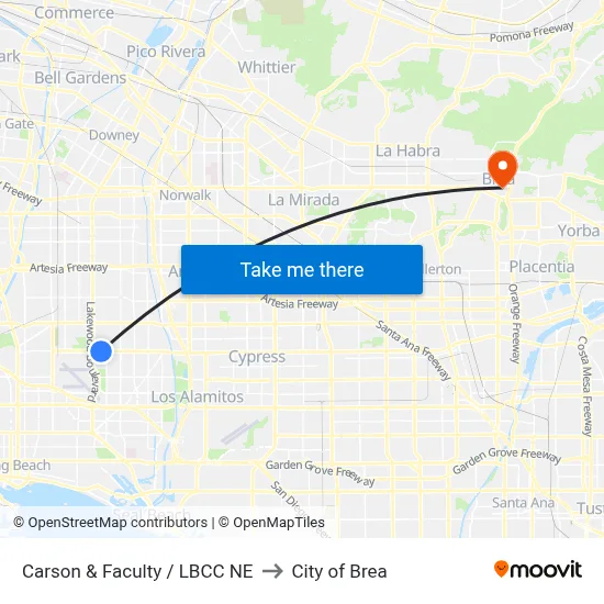 Carson & Faculty / LBCC NE to City of Brea map