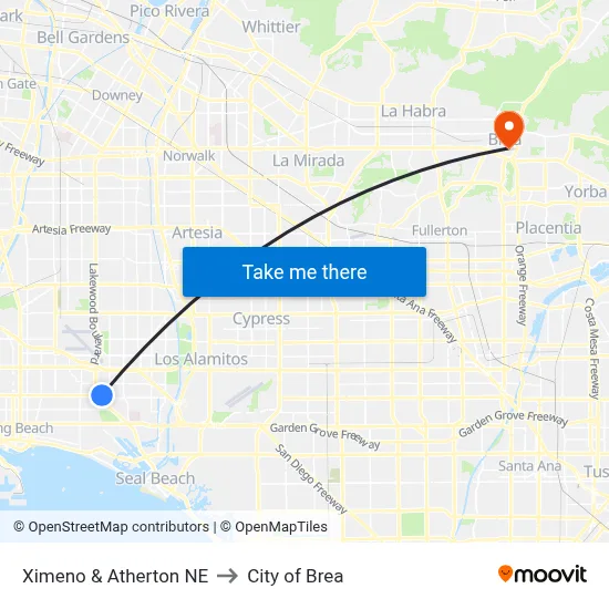 Ximeno & Atherton NE to City of Brea map