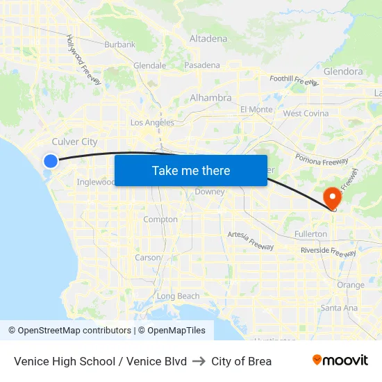 Venice High School / Venice Blvd to City of Brea map