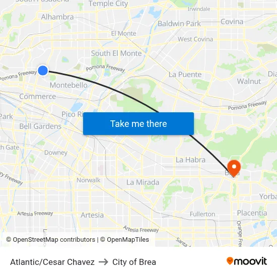 Atlantic/Cesar Chavez to City of Brea map