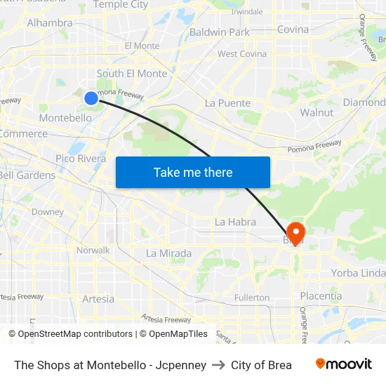 The Shops at Montebello - Jcpenney to City of Brea map