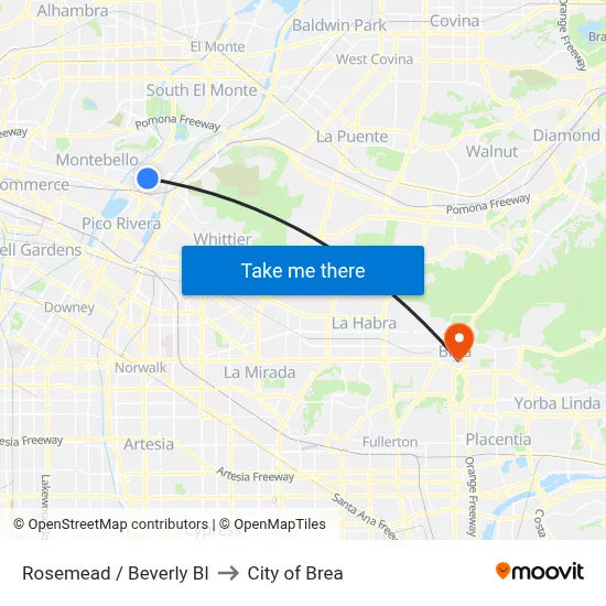 Rosemead / Beverly Bl to City of Brea map