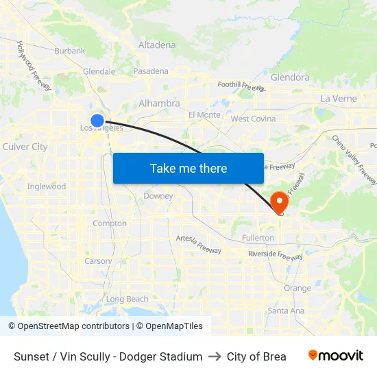 Sunset / Vin Scully - Dodger Stadium to City of Brea map