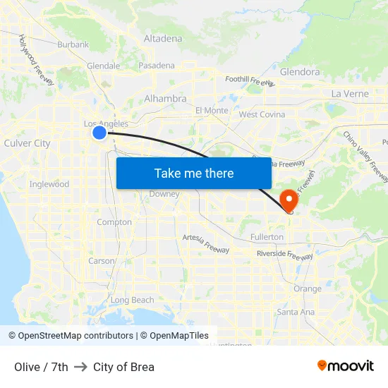 Olive / 7th to City of Brea map