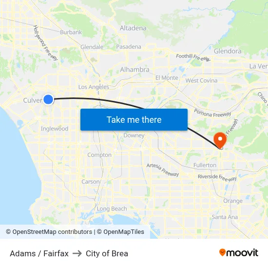 Adams / Fairfax to City of Brea map