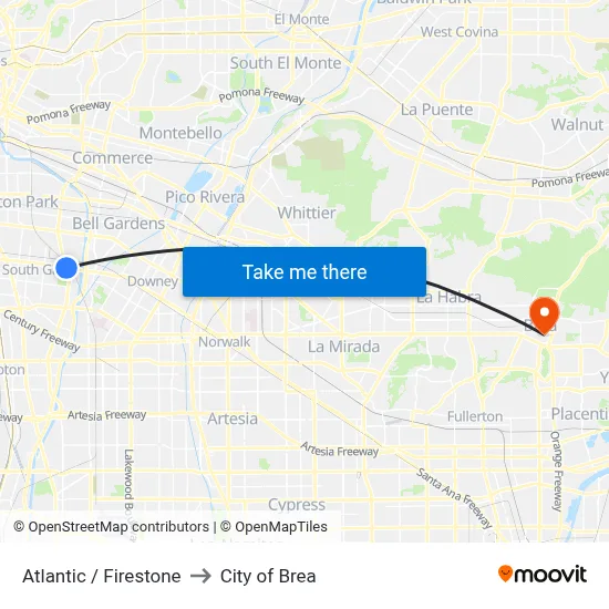 Atlantic / Firestone to City of Brea map
