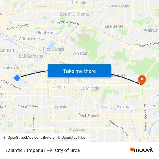 Atlantic / Imperial to City of Brea map