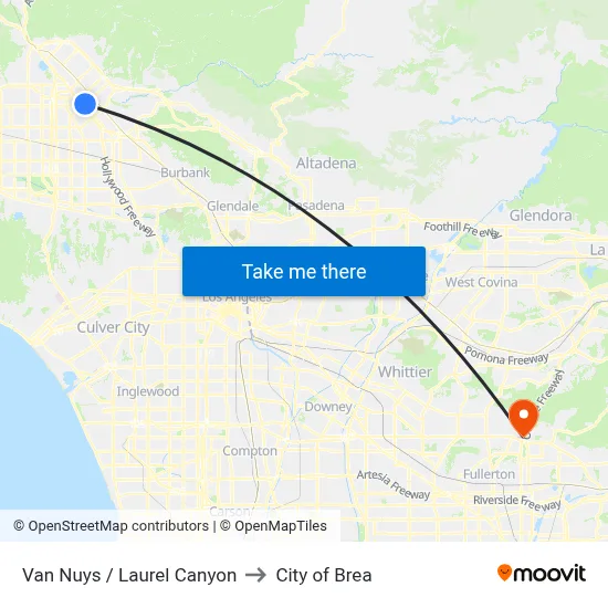 Van Nuys / Laurel Canyon to City of Brea map