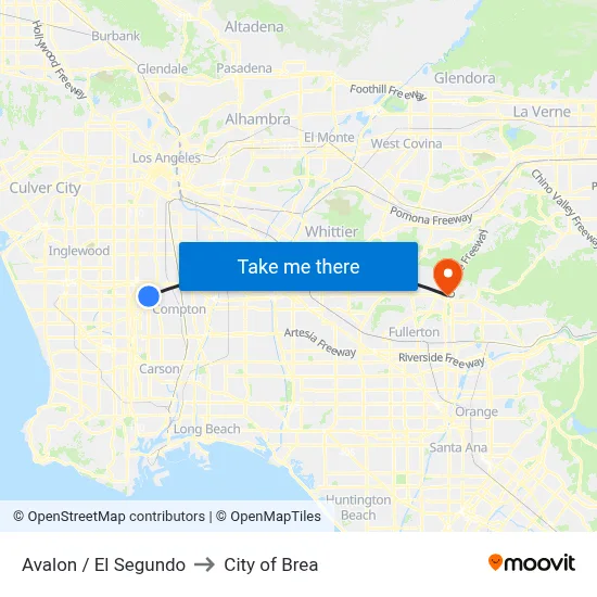 Avalon / El Segundo to City of Brea map