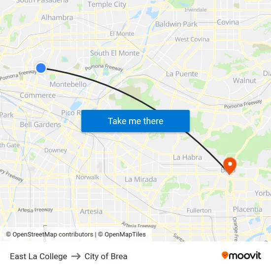 East La College to City of Brea map