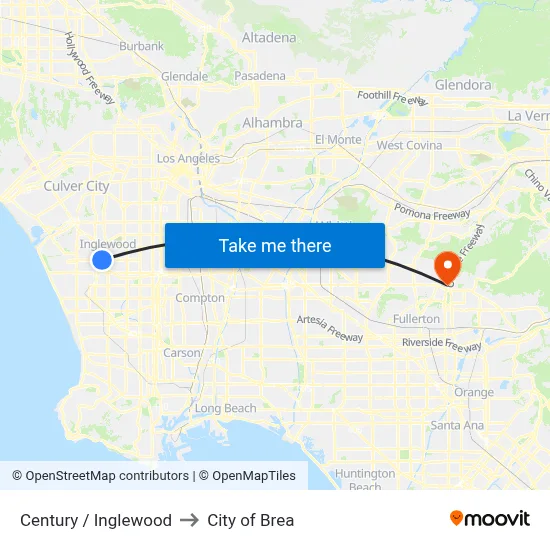 Century / Inglewood to City of Brea map