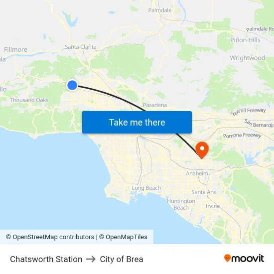 Chatsworth Station to City of Brea map