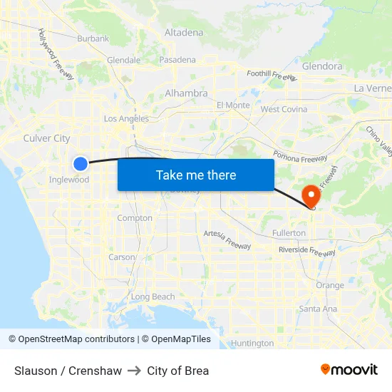 Slauson / Crenshaw to City of Brea map