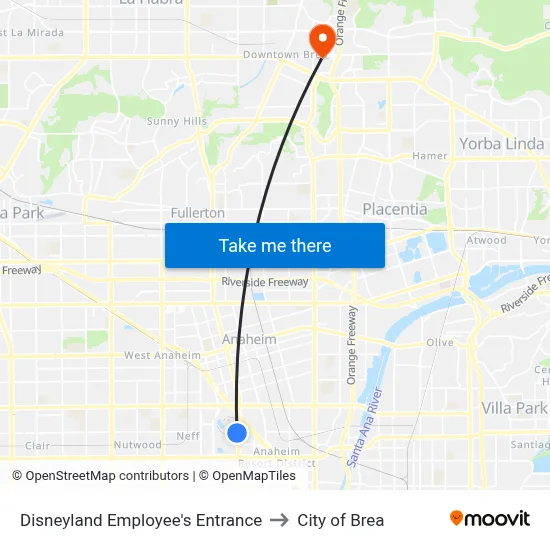 Disneyland Employee's Entrance to City of Brea map