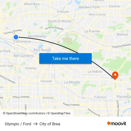 Olympic / Ford to City of Brea map