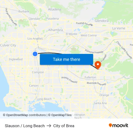 Slauson / Long Beach to City of Brea map