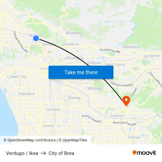 Verdugo / Ikea to City of Brea map