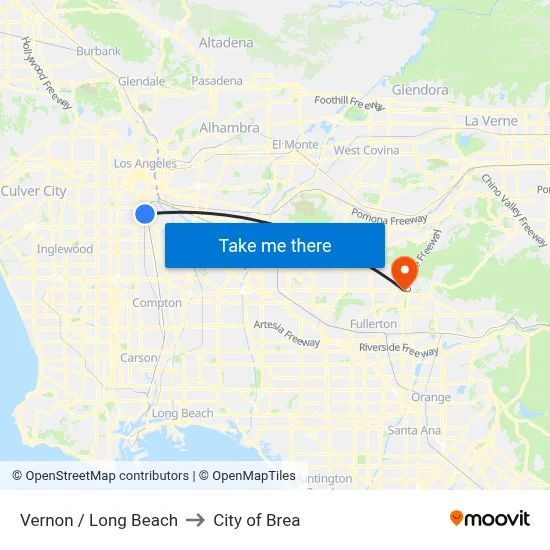 Vernon / Long Beach to City of Brea map