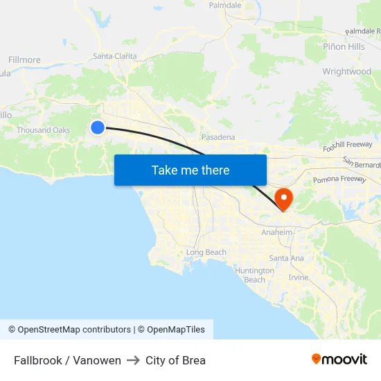 Fallbrook / Vanowen to City of Brea map