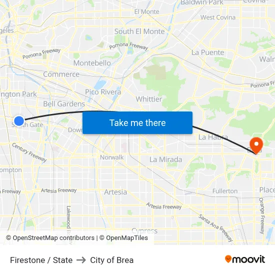 Firestone / State to City of Brea map