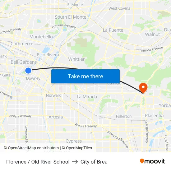 Florence / Old River School to City of Brea map