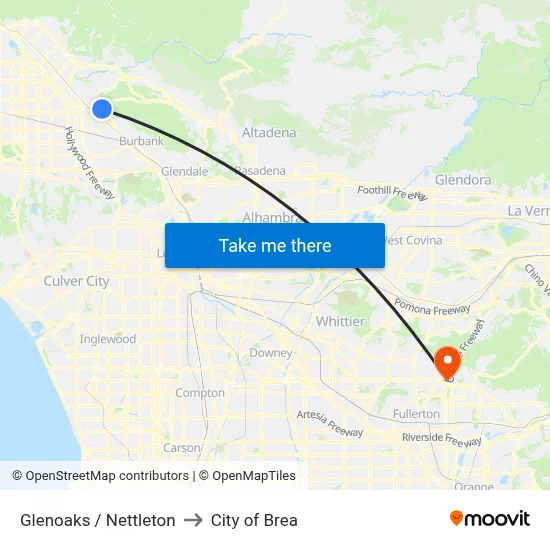 Glenoaks / Nettleton to City of Brea map
