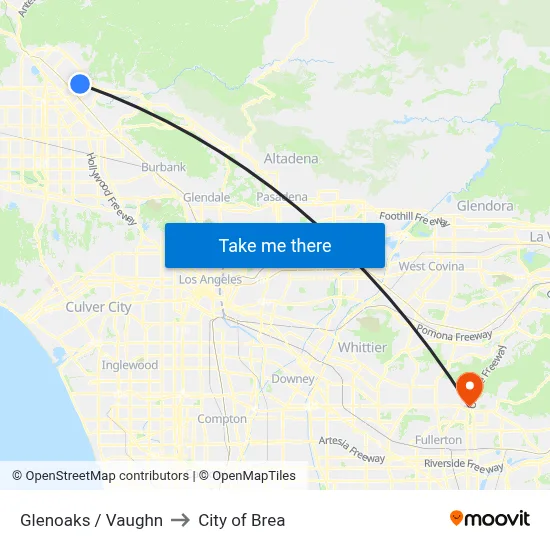 Glenoaks / Vaughn to City of Brea map