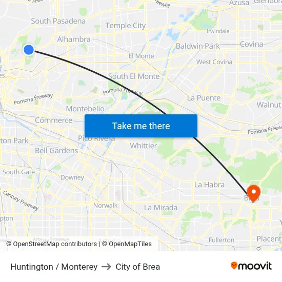 Huntington / Monterey to City of Brea map