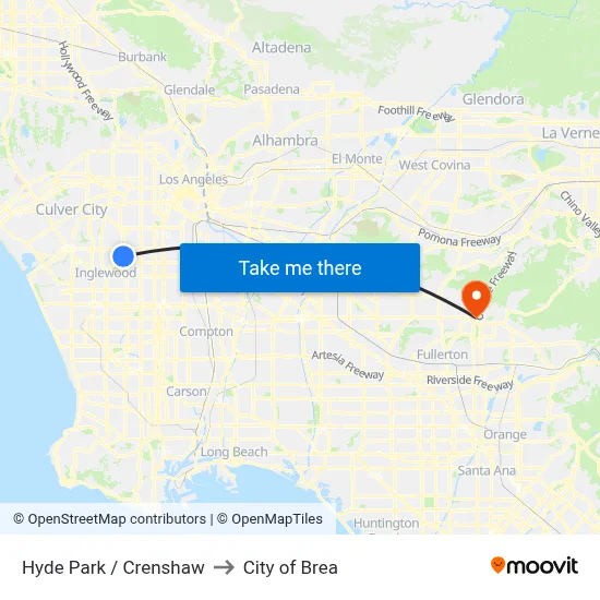 Hyde Park / Crenshaw to City of Brea map