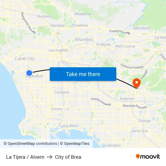 La Tijera / Alvern to City of Brea map