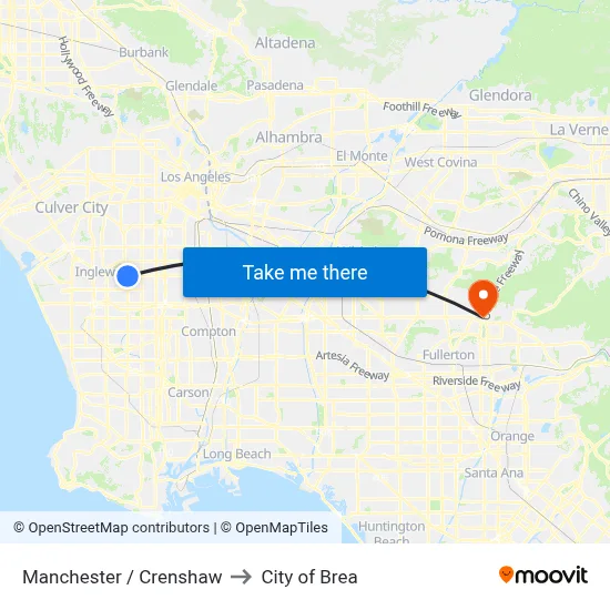 Manchester / Crenshaw to City of Brea map