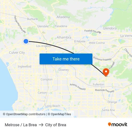 Melrose / La Brea to City of Brea map