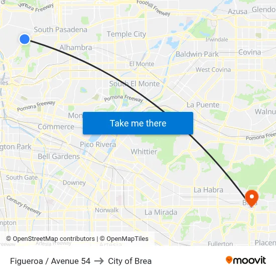 Figueroa / Avenue 54 to City of Brea map