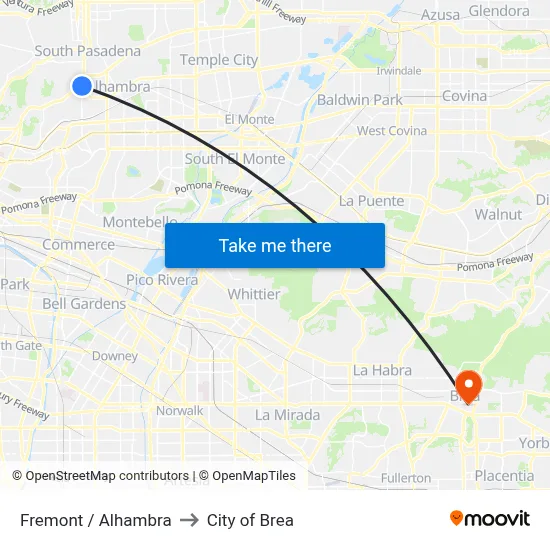 Fremont / Alhambra to City of Brea map