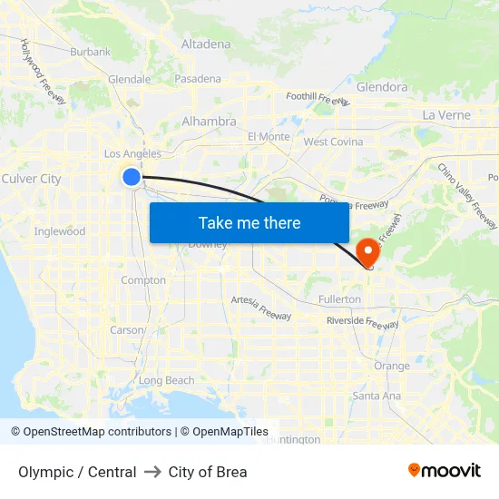 Olympic / Central to City of Brea map