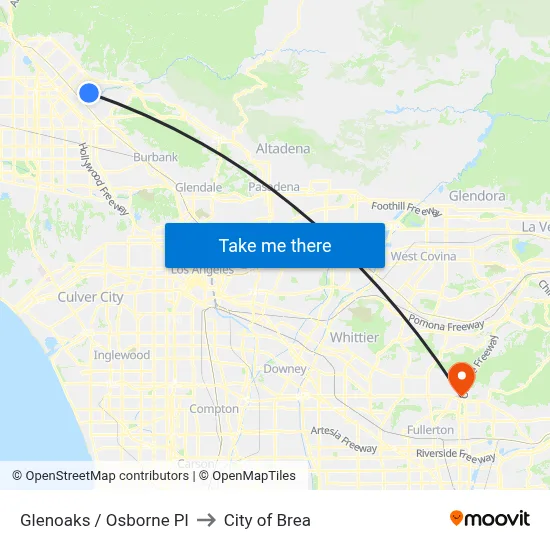 Glenoaks / Osborne Pl to City of Brea map