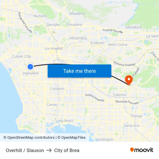 Overhill / Slauson to City of Brea map