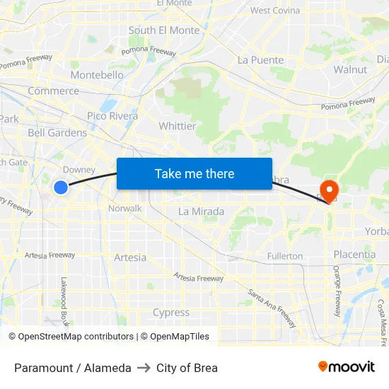 Paramount / Alameda to City of Brea map