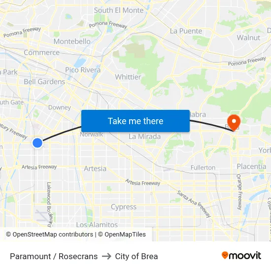 Paramount / Rosecrans to City of Brea map